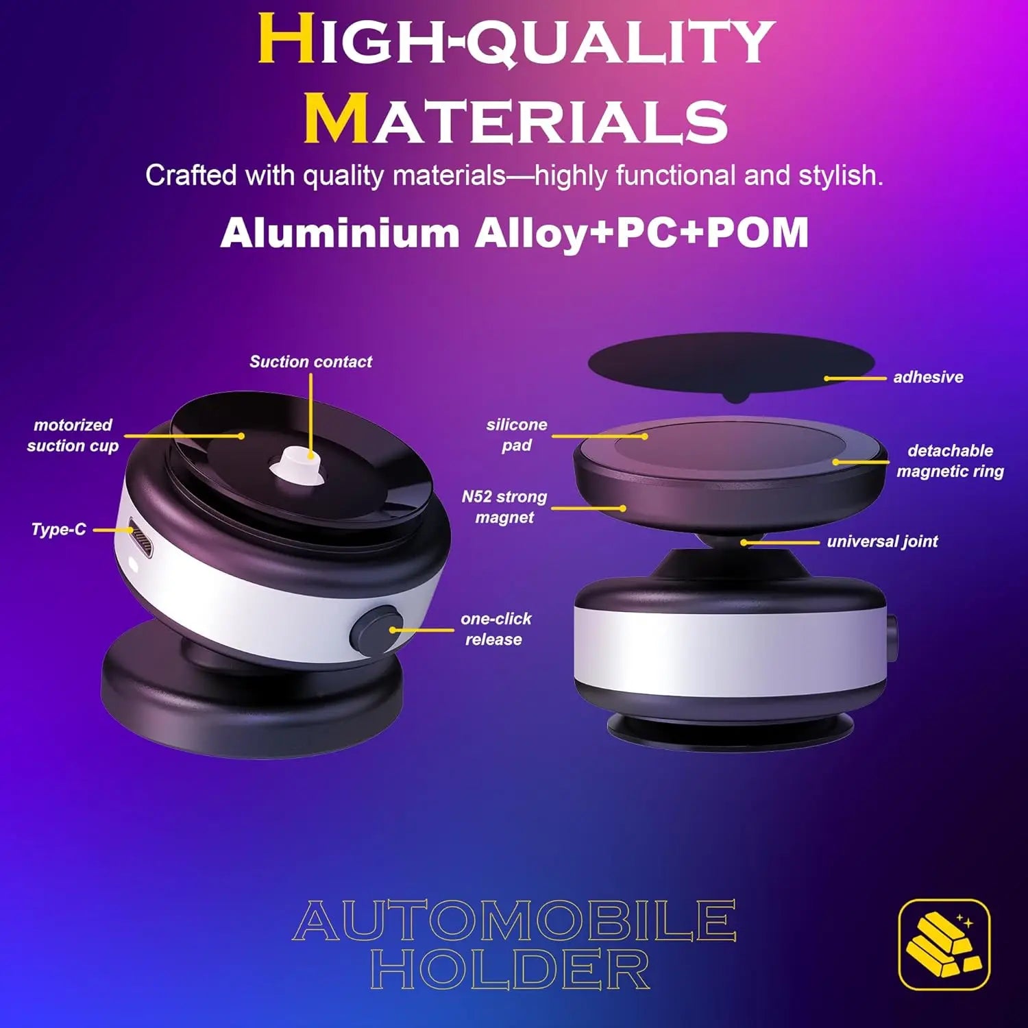 Electric Vacuum Magnetic Car Mount Stand for Cell Phone 360° Rotation Strong Suction Cup for iPhone 14 15 16 Hands-Free Holder