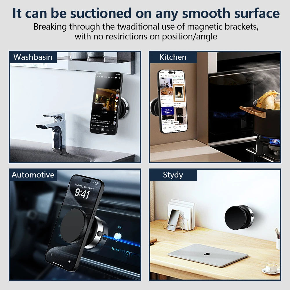 Electric Vacuum Magnetic Car Mount Stand for Cell Phone 360° Rotation Strong Suction Cup for iPhone 14 15 16 Hands-Free Holder