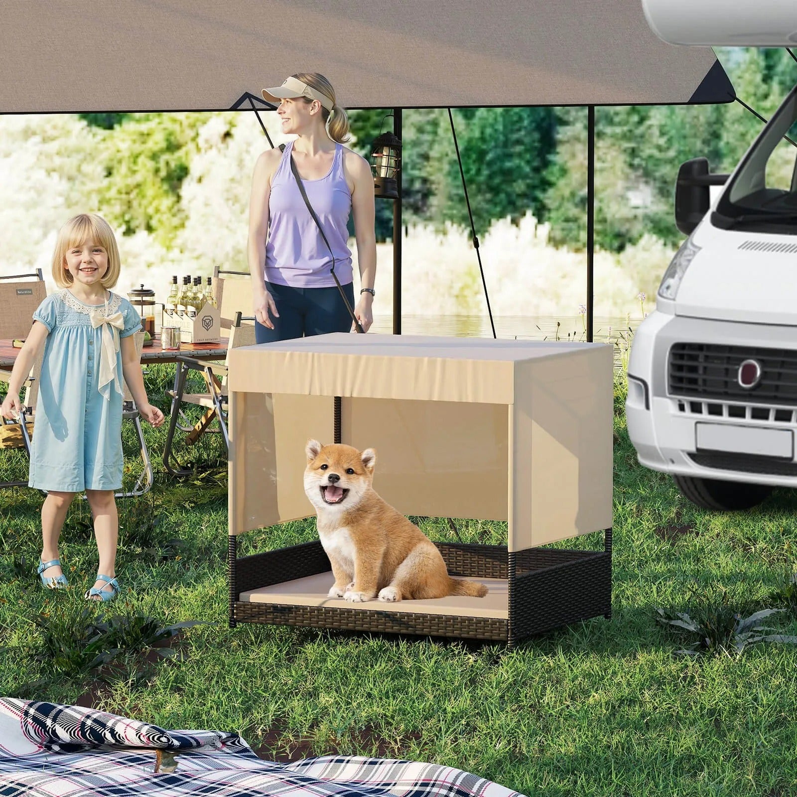 Elevated Wicker Dog House for Small to Medium Breeds-Black